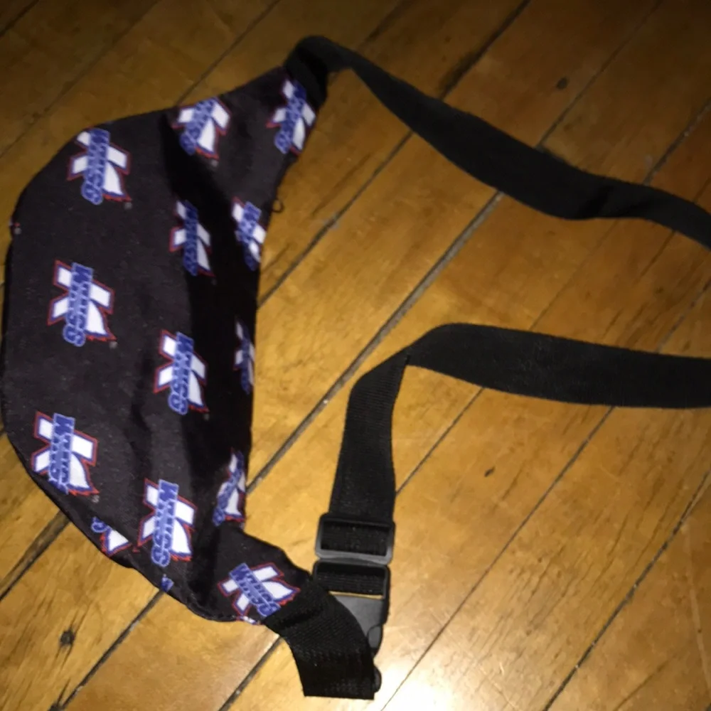 Black Kids Waist Bag with Blue-White Logo Print